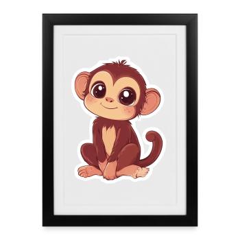 Singe mignon Singe mignon Cadeau pour les fans de singe - Affiche encadrée (27 × 37 cm) - noir - Devant