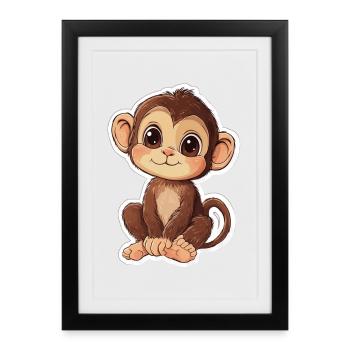 Singe mignon Singe mignon Cadeau pour les fans de singe - Affiche encadrée (27 × 37 cm) - noir - Devant