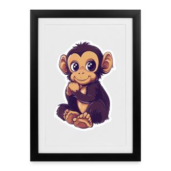 Singe mignon Singe mignon Cadeau pour les fans de singe - Affiche encadrée (27 × 37 cm) - noir - Devant