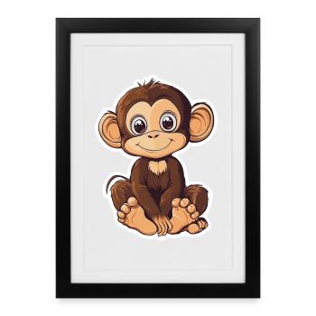 Singe mignon Singe mignon Cadeau pour les fans de singe - Affiche encadrée (27 × 37 cm) - noir - Devant