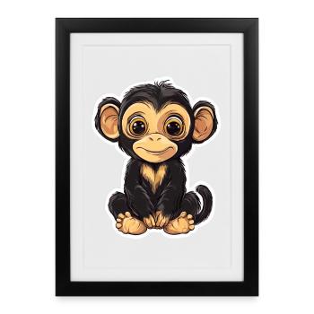 Singe mignon Singe mignon Cadeau pour les fans de singe - Affiche encadrée (27 × 37 cm) - noir - Devant