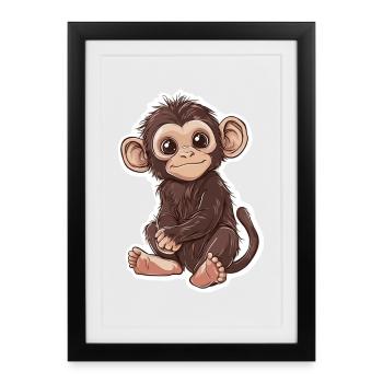 Singe mignon Singe mignon Cadeau pour les fans de singe - Affiche encadrée (27 × 37 cm) - noir - Devant