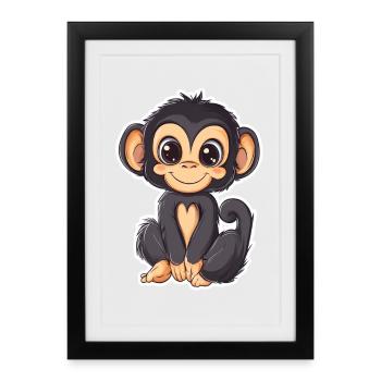 Singe mignon Singe mignon Cadeau pour les fans de singe - Affiche encadrée (27 × 37 cm) - noir - Devant