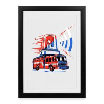 Fire truck with siren - Framed poster (27 × 37 cm) - black - Front