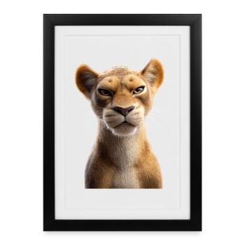 Lionne Lionne Maman Lionne Lionnes Maman Lions sauvages - Affiche encadrée (27 × 37 cm) - noir - Devant
