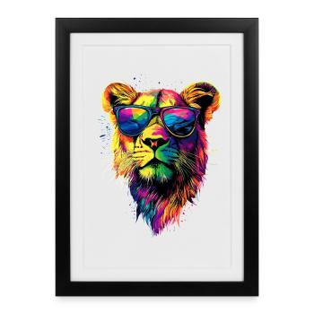 Lionne Lionne Maman Lionne Lionnes Maman Lions sauvages - Affiche encadrée (27 × 37 cm) - noir - Devant