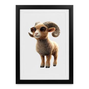 Aries mouflon Aries Wild Sheep Male Sheep - Framed poster (27 × 37 cm) - black - Front