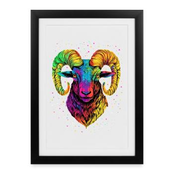 Bélier mouflon Bélier Mouton sauvage Mouton mâle - Affiche encadrée (27 × 37 cm) - noir - Devant