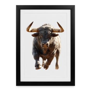 Taureau Bœuf Bovins Vache Taureau Taureau - Affiche encadrée (27 × 37 cm) - noir - Devant