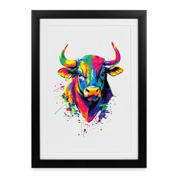 Taureau Bœuf Bovins Vache Taureau Taureau - Affiche encadrée (27 × 37 cm) - noir - Devant