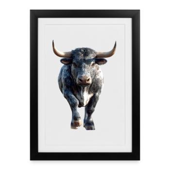 Taureau Bœuf Bovins Vache Taureau Taureau - Affiche encadrée (27 × 37 cm) - noir - Devant