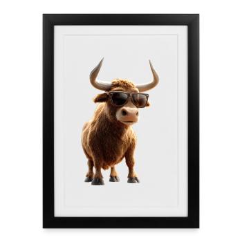 Taureau Bœuf Bovins Vache Taureau Taureau - Affiche encadrée (27 × 37 cm) - noir - Devant