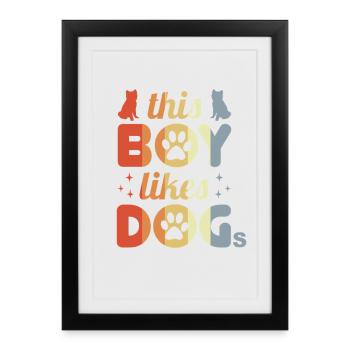 Garçon qui aime les chiens - Affiche encadrée (27 × 37 cm) - noir - Devant