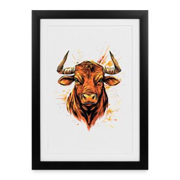 Taureau Bœuf Bovins Vache Taureau Taureau - Affiche encadrée (27 × 37 cm) - noir - Devant