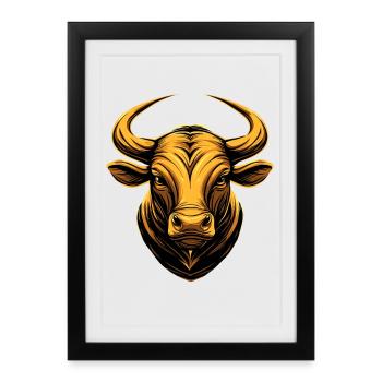 Taureau Bœuf Bovins Vache Taureau Taureau - Affiche encadrée (27 × 37 cm) - noir - Devant