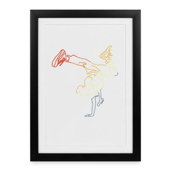 Croquis vintage breakdance garçon - Affiche encadrée (27 × 37 cm) - noir - Devant