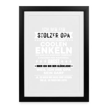 ICH BIN EIN STOLZER OPA VON VERDAMMT COOLEN ENKELN - Gerahmtes Poster (27 × 37 cm) - Schwarz - Vorne