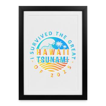 Badge survivant du tsunami à Hawaï - Affiche encadrée (27 × 37 cm) - noir - Devant