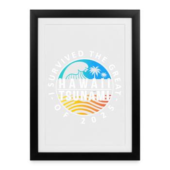 Insigne de survie au tsunami d’Hawaï - Affiche encadrée (27 × 37 cm) - noir - Devant