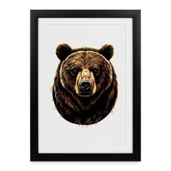 Ours brun, Grizzly, Frères d’ours, Forêt, Ours sauvages - Affiche encadrée (27 × 37 cm) - noir - Devant
