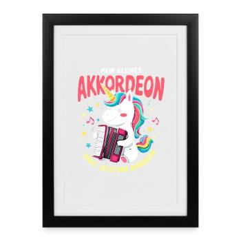 Mein kleines Akkordeon Einhorn spielt Zauberton - Gerahmtes Poster (27 × 37 cm) - Schwarz - Vorne