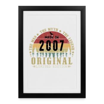 2007 Vintage Né 2007 Vintage Cadeau Anniversaire - Affiche encadrée (27 × 37 cm) - noir - Devant