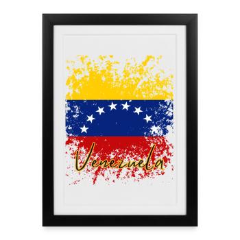 Drapeau vénézuélien, j’adore le Venezuela - Affiche encadrée (27 × 37 cm) - noir - Devant
