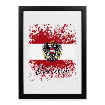 Flag of Austria grunge, I love Austria - Framed poster (27 × 37 cm) - black - Front