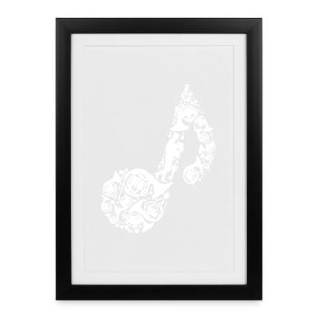 note de musique de cor français - Affiche encadrée (27 × 37 cm) - noir - Devant