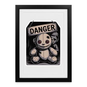 Eerie Doll with Danger Sign - Framed poster (27 × 37 cm) - black - Front
