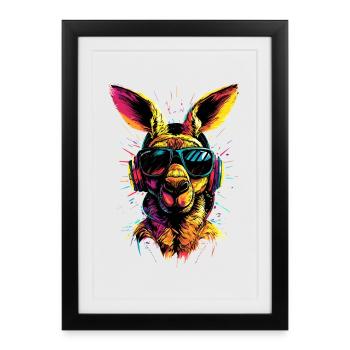 Kangourou Australie Outback Kangourous mignons sauvages - Affiche encadrée (27 × 37 cm) - noir - Devant