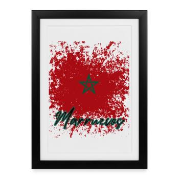 Drapeau grunge marocain, j’adore le Maroc - Affiche encadrée (27 × 37 cm) - noir - Devant