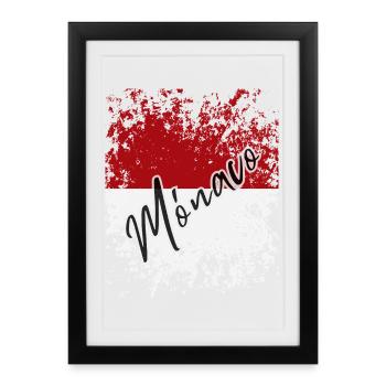 Drapeau monégasque, j’adore Monaco - Affiche encadrée (27 × 37 cm) - noir - Devant
