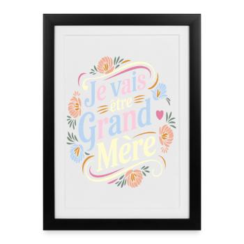 Citation future grand-mère design florale - Affiche encadrée (27 × 37 cm) - noir - Devant