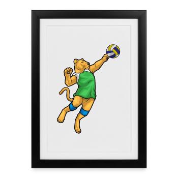 Lion Volleyball Player Volleyball - Framed poster (27 × 37 cm) - black - Front