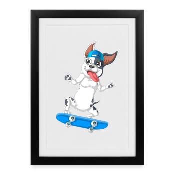 Skateboard énergique bouledogue français design - Affiche encadrée (27 × 37 cm) - noir - Devant