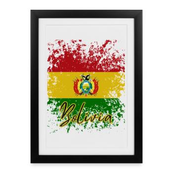 Drapeau bolivien, j'aime la Bolivie - Affiche encadrée (27 × 37 cm) - noir - Devant