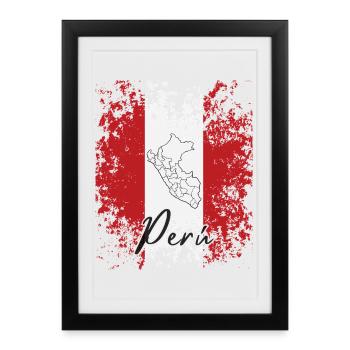 J'aime le Pérou, le drapeau péruvien - Affiche encadrée (27 × 37 cm) - noir - Devant