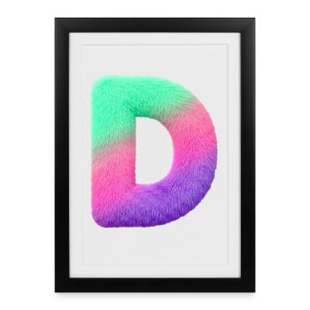 D - Lettre en aspect fourrure et dégradé de couleurs - Affiche encadrée (27 × 37 cm) - noir - Devant