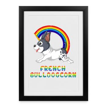 Französisches Bulldogcorn – süßes Einhorn Frenchie magisch - Gerahmtes Poster (27 × 37 cm) - Schwarz - Vorne
