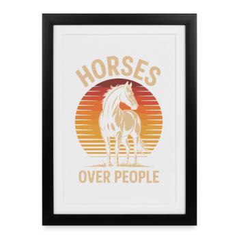 Cheval avec motif coucher de soleil - Affiche encadrée (27 × 37 cm) - noir - Devant