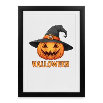 Citrouille-lanterne d’Halloween effrayante avec chapeau de sorcière - Affiche encadrée (27 × 37 cm) - noir - Devant
