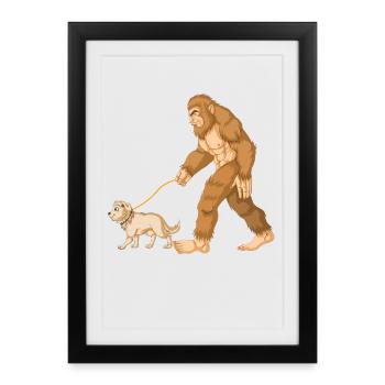 Mythical Bigfoot and Friendly Dog golden retriever - Framed poster (27 × 37 cm) - black - Front