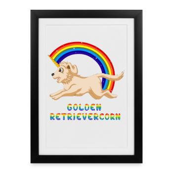 Golden Retriever Unicorn Rainbow Design - Framed poster (27 × 37 cm) - black - Front