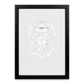 Graphic Chimpanzee Design, Glasses Headphones - Framed poster (27 × 37 cm) - black - Front