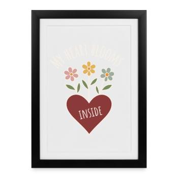 Fleurs en forme de cœur avec un dicton positif - Affiche encadrée (27 × 37 cm) - noir - Devant