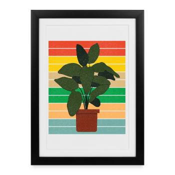 Plante d’intérieur en pot plat retro - Affiche encadrée (27 × 37 cm) - noir - Devant