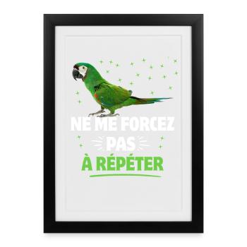 Si tu parles on repete perroquets blancs - Affiche encadrée (27 × 37 cm) - noir - Devant