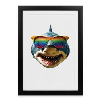 Shark Shark Tiger Shark Diver Cute Sharks Great White Shark - Framed poster (27 × 37 cm) - black - Front