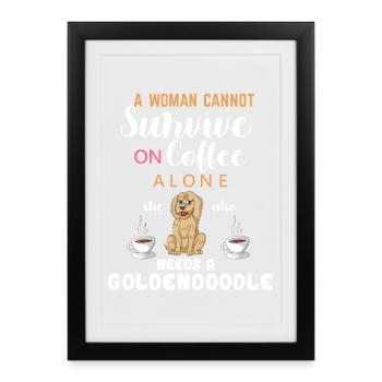 Kaffeeliebende Frau mit goldenem Doodle Zitat - Gerahmtes Poster (27 × 37 cm) - Schwarz - Vorne